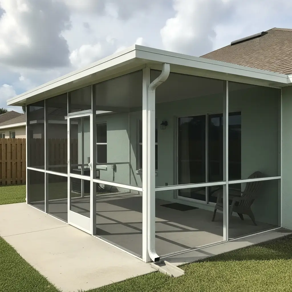 new screened porch construction with aluminum frame in Spring Hill, FL home